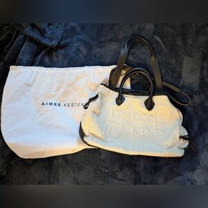 RARE EUC Canvas & Leather Aimee Kestenberg Triple Entry Satchel Cool To Be Kind